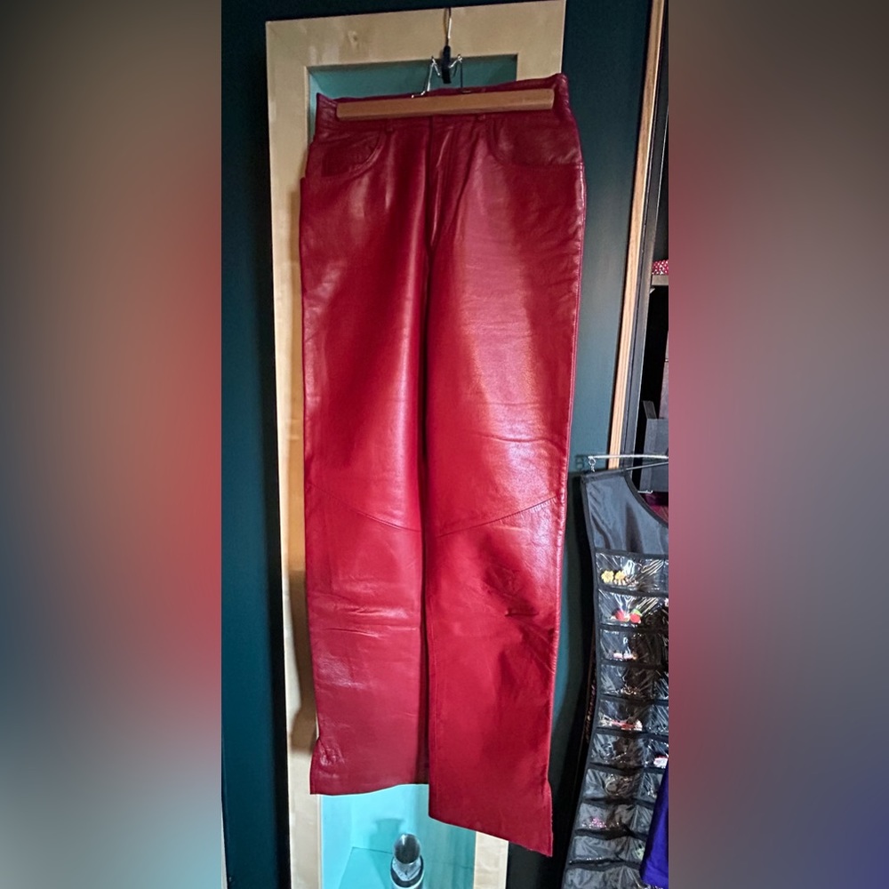 Red Leather Daniel Pants